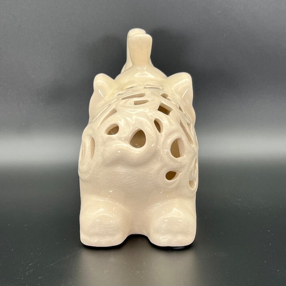 Ceramic Elephant Figurine Carved Crackle Pattern Trunk Up 9" x 7" - Picture 6 of 14
